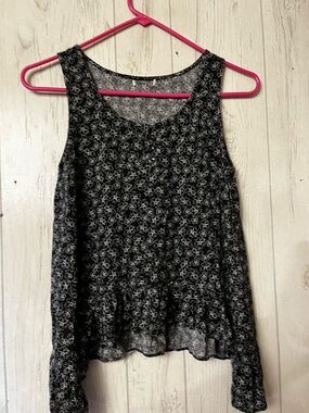 Black Floral Sheer Tank Top with White Outline Flowers